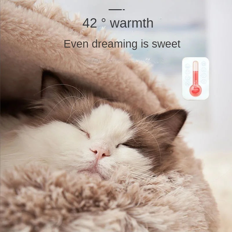 Winter Long Plush Pet Cat Bed Round Cat Cushion House Warm Cat Basket Cat Sleep Bag Cat Nest Kennel 2 In 1 For Small Dog Cat