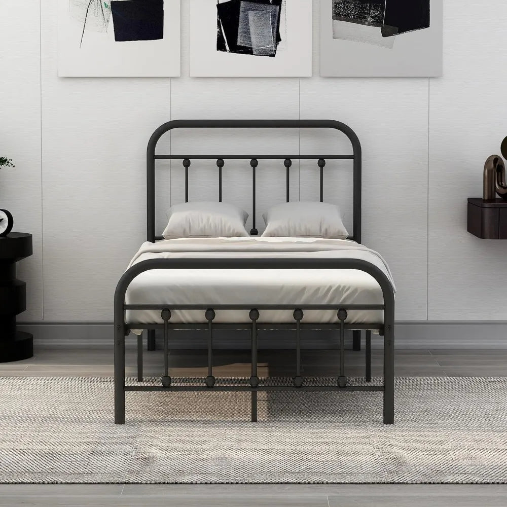 Twin Bed Frame 18 Inch Metal Headboard Bed Frame, No Spring Box Required, Silent Design, Easy Assembly, Black