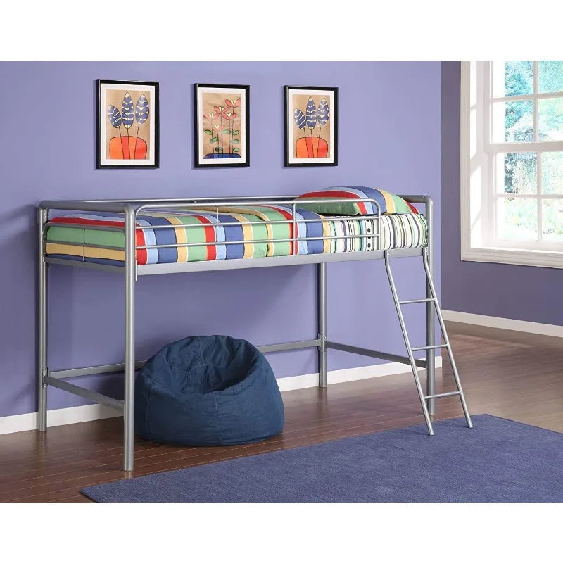 Junior Loft Bed Frame with Ladder, Twin, Silver