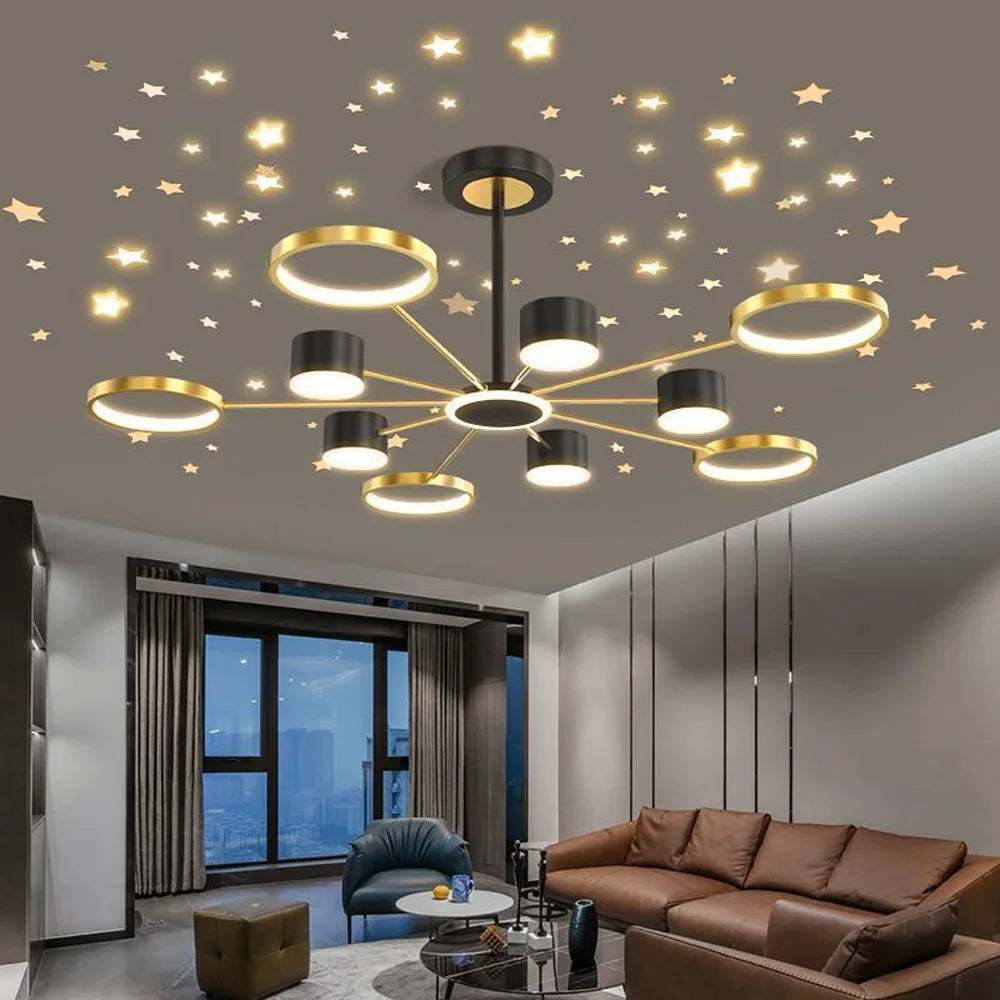 Romantic Starry Sky LED Chandelier Home for Living Dining Room Bedroom Kitchern Pendant Lamp Black Golden Lighting Fixture