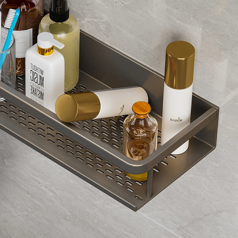Bathroom Accessories Shelf Organizer Shower Storage Rack Gray Wall Mounted Space Aluminum Toilet Shampoo Holder Shelves 30-50CM