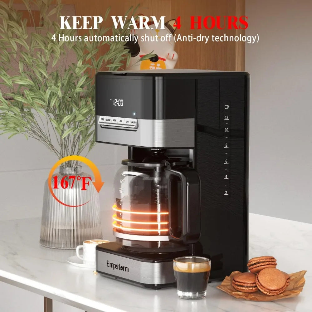 12 Cup Programmable Drip Coffee Maker - 1000W Fast Brew Coffee Machine with Glass Carafe, Auto Shut Off & 4-Hour Keep Warm
