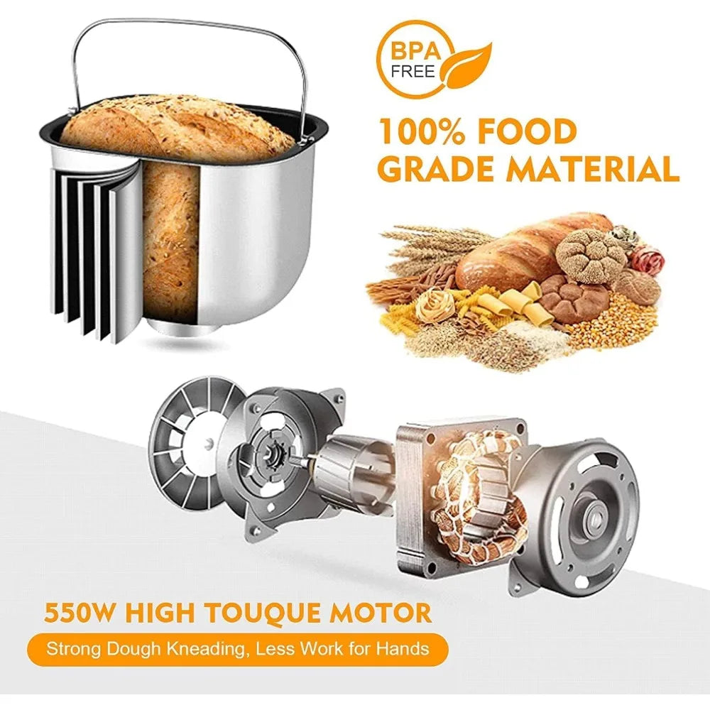 Bread Machine,AUMATE 2LB Bread Maker,with 12 Presets,Gluten-Free Setting,Auto Fruit Nut Dispenser & Nonstick Pan,2 Loaf Sizes,