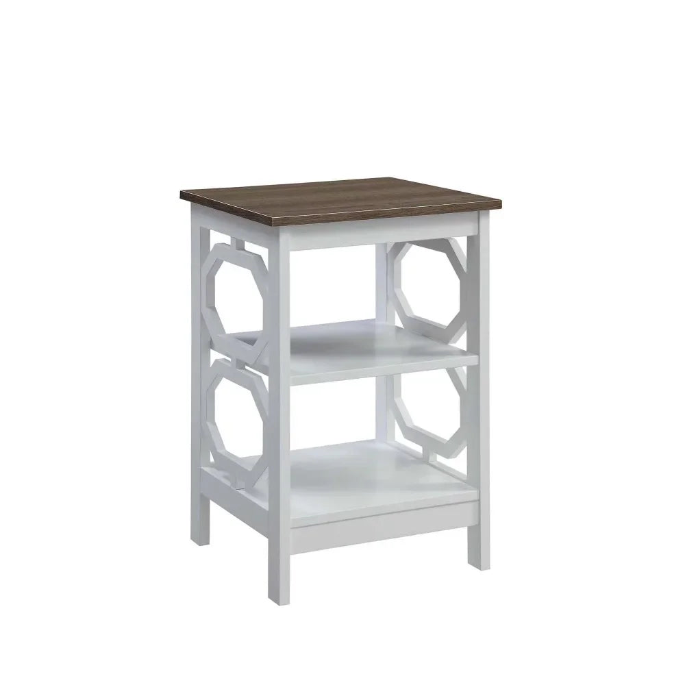 End Table with Shelf, Driftwood/White