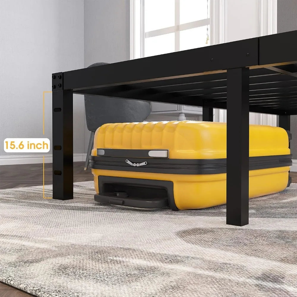 Bed frame/4000 pound heavy-duty frame with steel plate support/18 inch high and sturdy platform metal bed frame