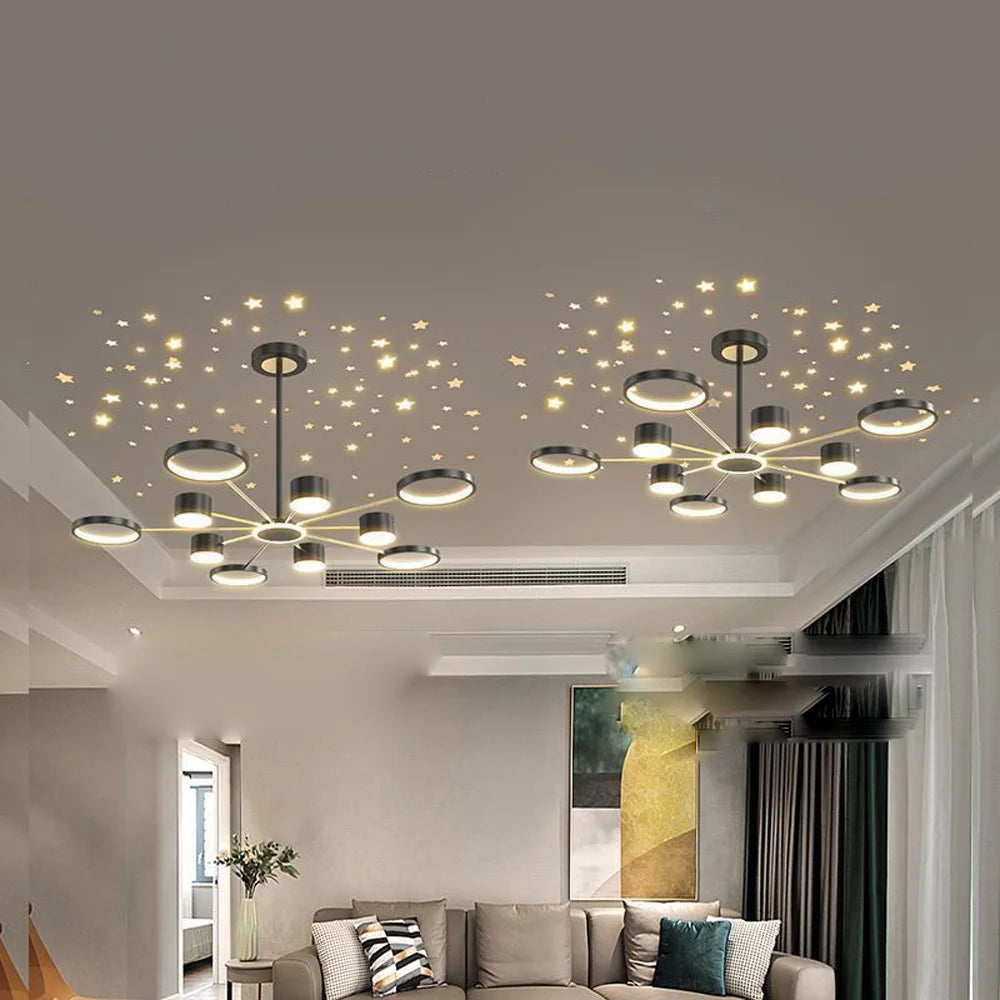 Romantic Starry Sky LED Chandelier Home for Living Dining Room Bedroom Kitchern Pendant Lamp Black Golden Lighting Fixture