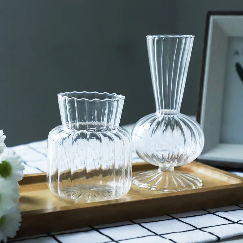 Nordic Style Transparent Glass Flower Vase Flower Bottle Ornaments Creative Hydroponic Pot Home Living Room Table Decorations