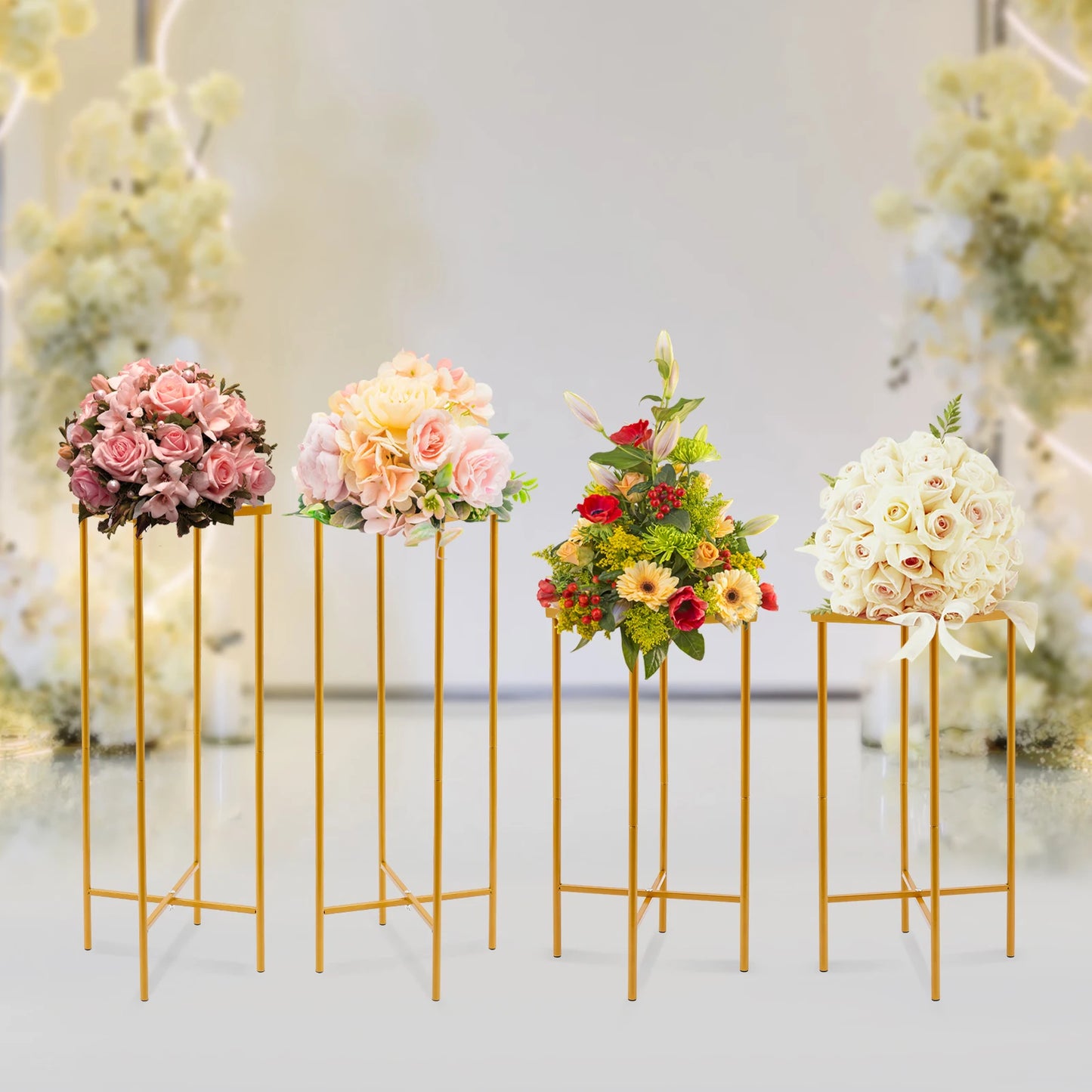 2PCS 57/75cm Wedding Flower Stand, Gold Flower Stand, Flower Vase for Wedding Table Centerpieces Decor Column Backdrop Stands