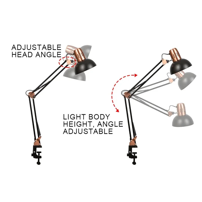 ED Studio Desk Lamp Vintage Portable Lamps With Clamp Book Reading Folding Writing Study Light Fixture For Nail Manicure Table