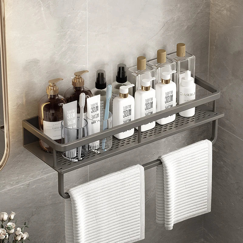 Bathroom Accessories Shelf Organizer Shower Storage Rack Gray Wall Mounted Space Aluminum Toilet Shampoo Holder Shelves 30-50CM