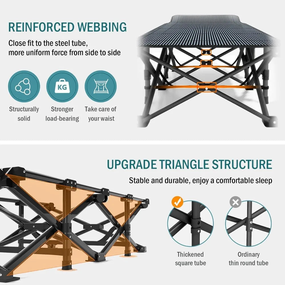 Camping Cot for Adults, Folding Bed with Comfortable Cushion, Tent Portable Sleeping Bed with Carry Bag for Camp Office