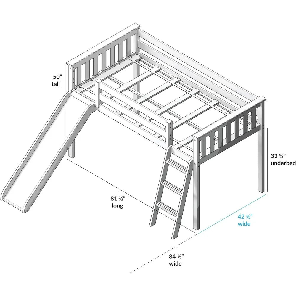 Twin Bed Frame For Kids With Slide Low Loft Bed Grey Children's Furniture