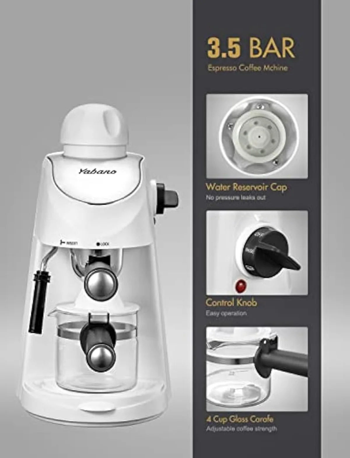 Machine, 3.5Bar Espresso Coffee Maker, Espresso and Cappuccino Machine with Milk Frother (White) | USA | NEW
