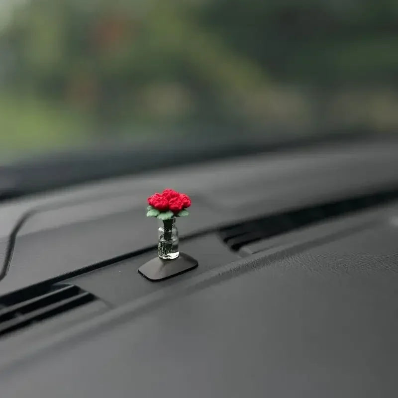 Car Ornament Model Cute Miniature Rose Sunflower Vase Auto Center Console Decoration Ornaments for Car Gifts Accessories