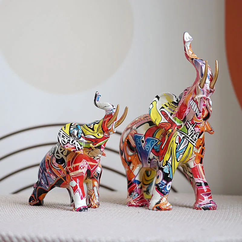 Vilead Graffiti Elephant Sculpture Resin Animal Statue Modern Pop Street Art Figurines Home Living Room Decoration Interior