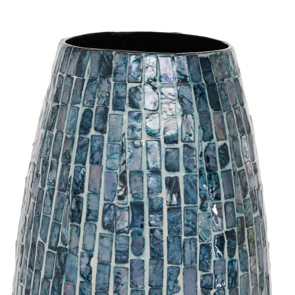 BOUSSAC 19" Handmade Blue Mother of Pearl Vase, Living Room Decoration, Flower Vase, Ceramic Vase Home Decoration