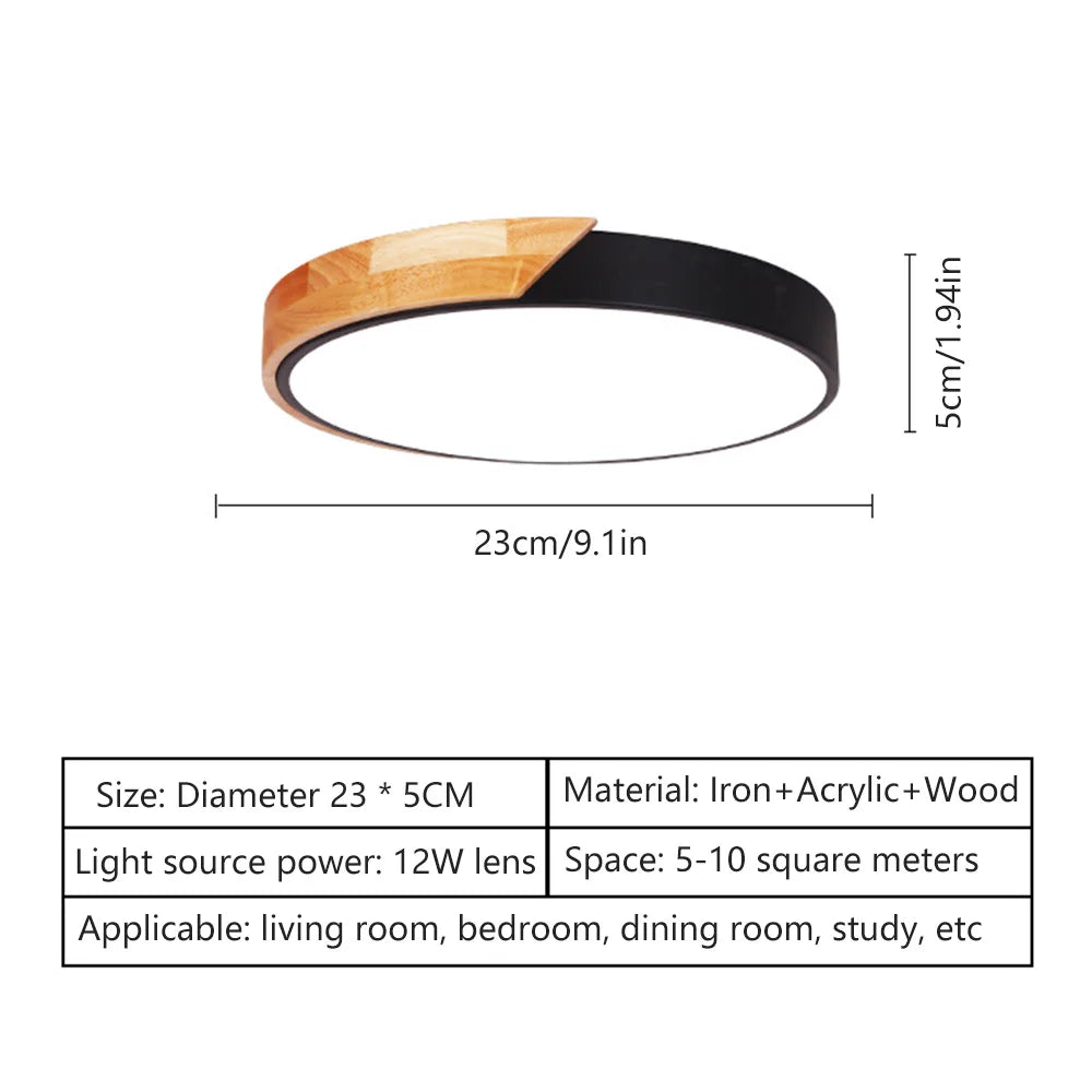 Round Led Ceiling Lamp White Light Home Lighting Wooden Ceiling Lights for Living Room Bedroom Kitchen Corridor Home Decor