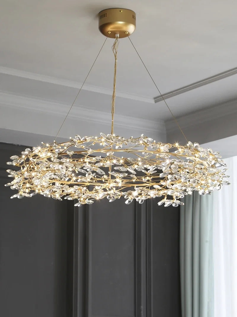 American Led Crystal Ceiling Chandeliers Firefly Pendant Lamps Lustre Branch Hanging Lights For Living Dining Room Villa Hall