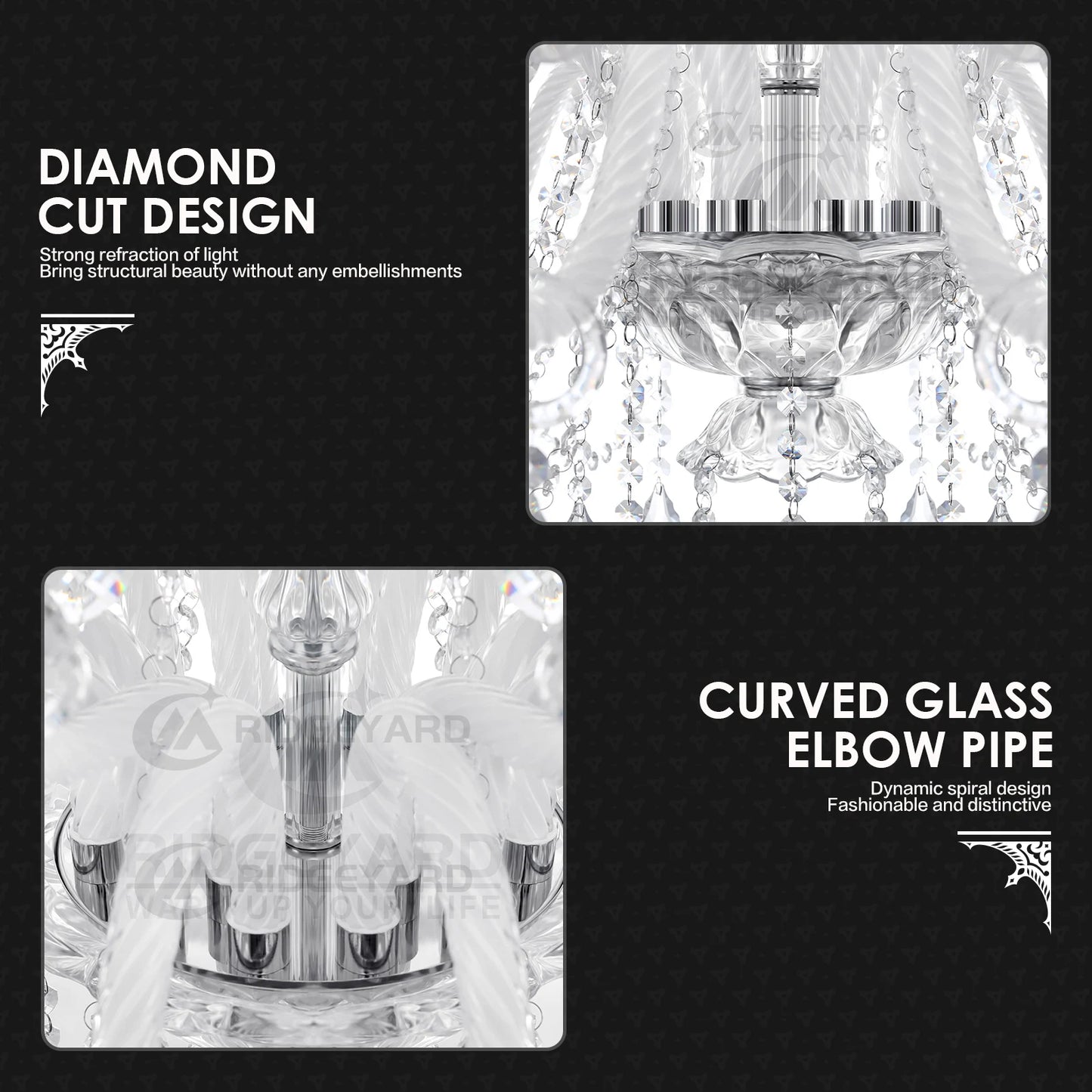 Ridgeyard Baroque Crystal Chandelier 18 lights K9 Pendant Crystal Ceiling Light with Adjustable Chain for Bedroom Living Room