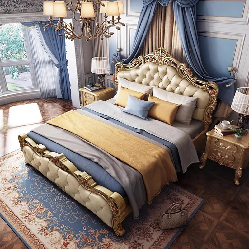 High End Master Bed Queen Wooden Princess Bedframe Luxury Bed Double Set Wooden Muebles Para Dormitorio Nordic Furniture