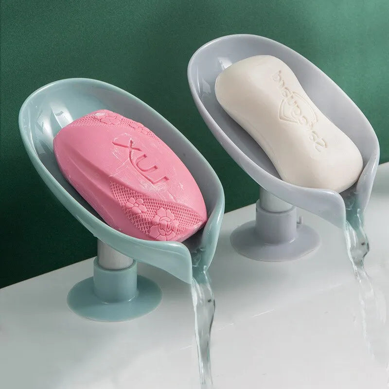 2pcs Bathroom Drain Soap Accessory Holder Leaf Shape Soap Box Suction Cup Tray Drying Rack for Shower Sponge Container Kitchen