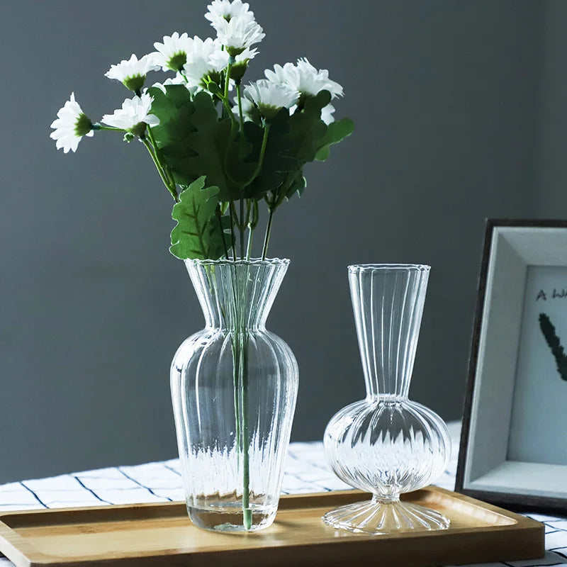 Nordic Style Transparent Glass Flower Vase Flower Bottle Ornaments Creative Hydroponic Pot Home Living Room Table Decorations