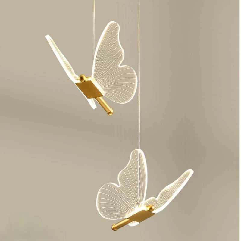 Butterfly Led Chandelier Acrylic Pendant Lamp Bedroom Bedside Indoor Lighting Background Home Deco Hanging Celing Light Fixtures