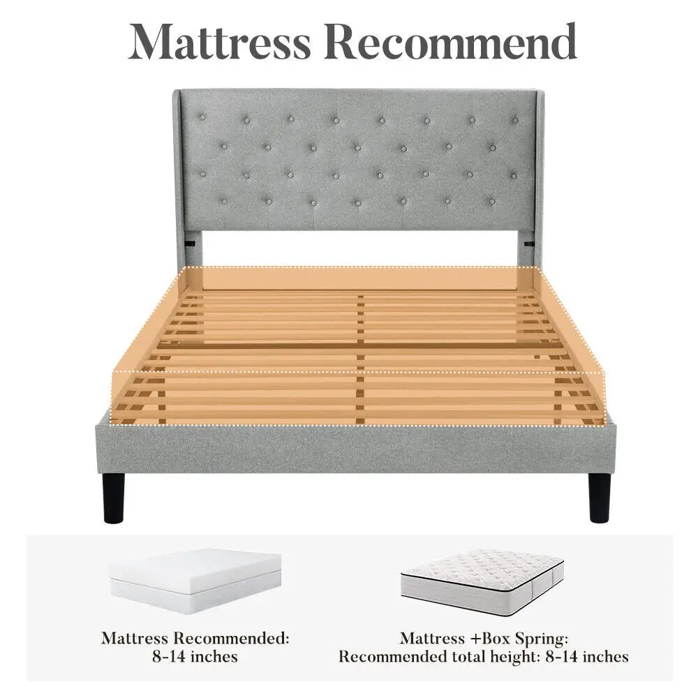 King/Queen/Full Size Platform Bed Frame with Upholstered Headboard & Comfortable Wingback,Modern Bed for Adults youth bedroom