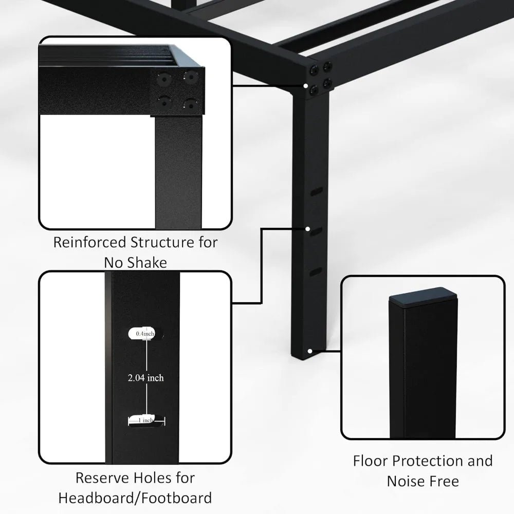 Queen Bed Frame No Box Spring Needed 18 Inch Heavy Duty Metal Tall Platform Frame Size with Large Storage Space,Black Beds