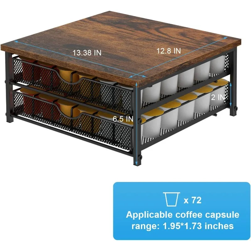Coffee Pod Drawer Holder K Cup Capsule Storage Organizer 2 Tier Kcup Coffee Pods Holder With Sliding Baskets