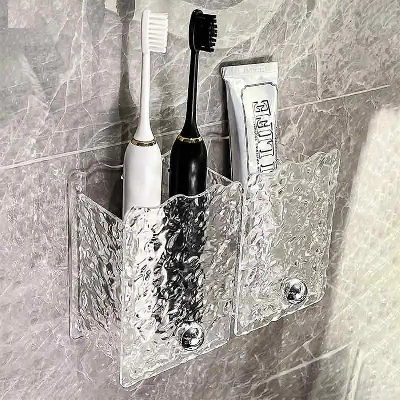 Punch-Free Toothpaste Holder Wall Mounted Makeup Brush Organizer Storage Rack Bathroom Storage Box Drain Box