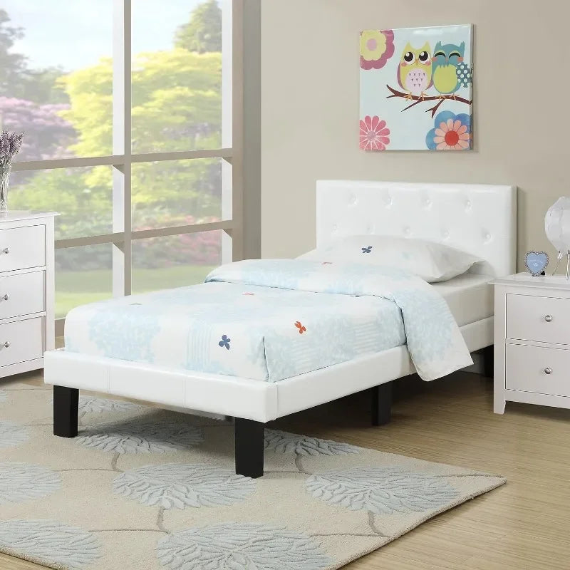 PU Upholstered Platform Bed, Twin, White