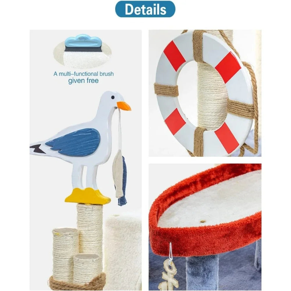 Cat Tree Tower Condo Furniture Apartment Plush Habitat Kitten Amusement Platform With Scratch Posts Toy Fish Pet House Cats Home