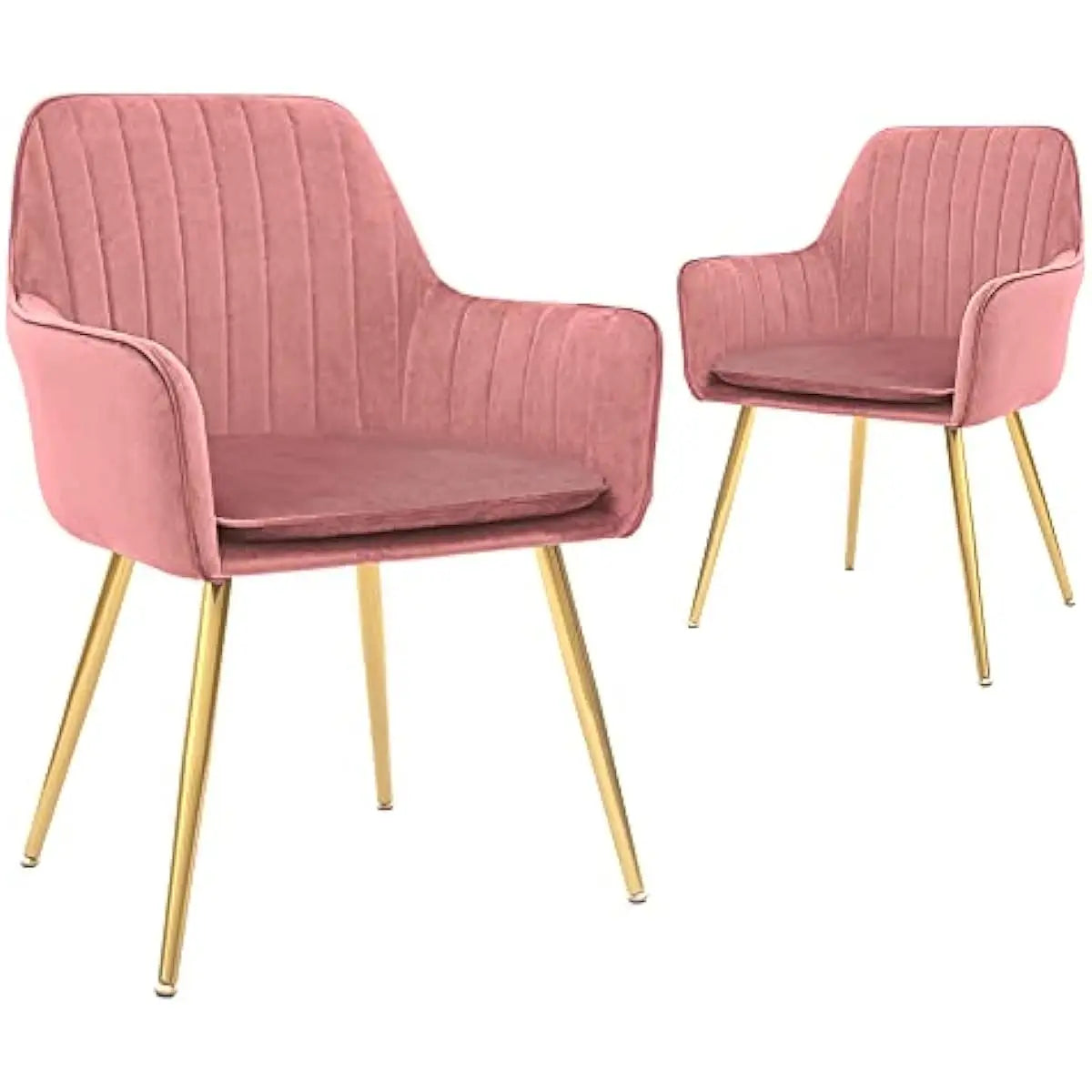Furniture Modern Living Dining Room Accent Arm Chairs Club Guest with Gold Metal Legs, Set of 2, Pink