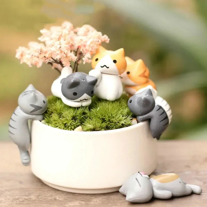6 Pcs/Set Cartoon Lucky Cat Home Garden Bonsai Decorations Miniatures Gift Lovely Micro Landscape Kitten Miniature Craft