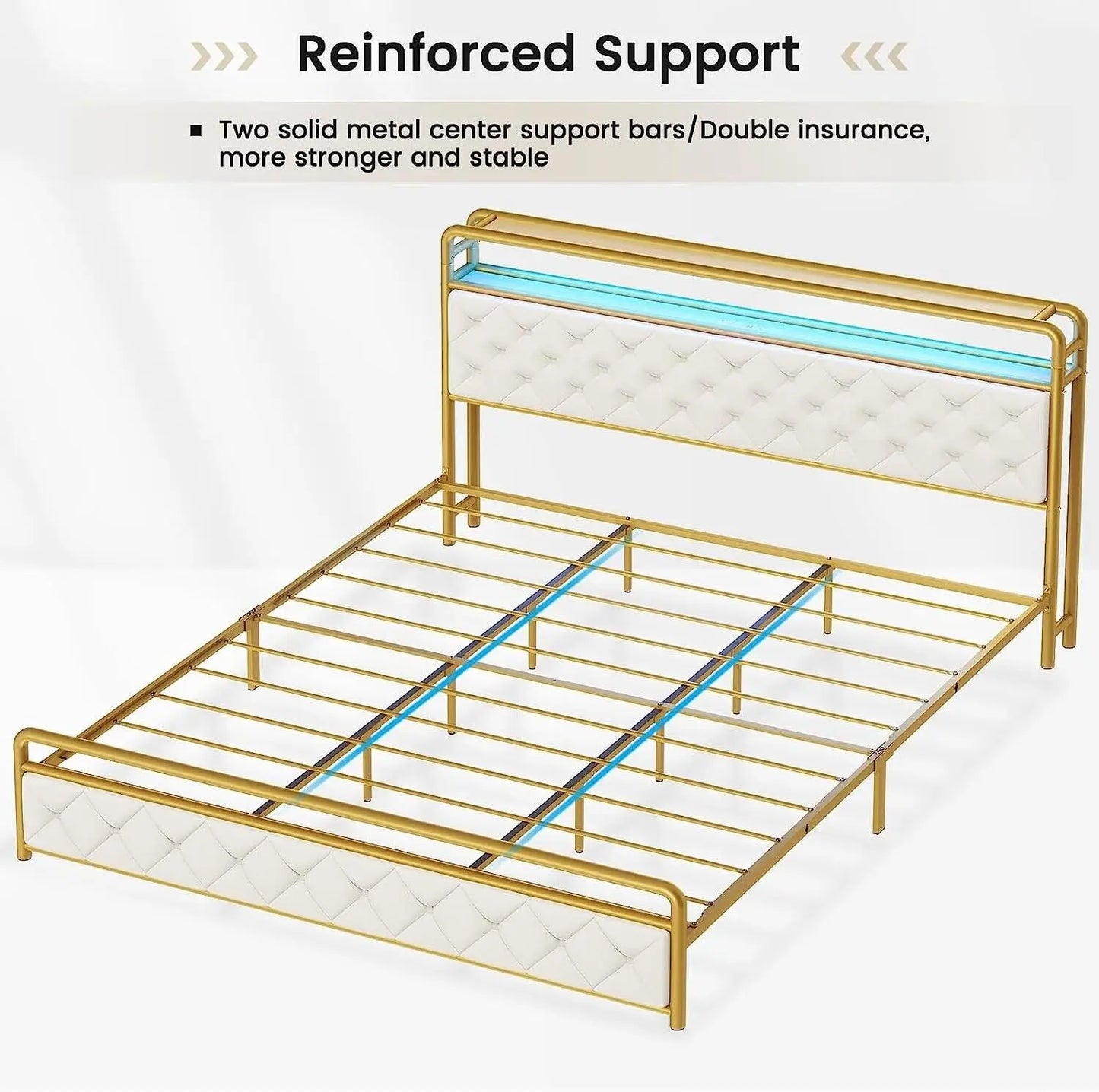 King/Queen Size LED Bed Frame with Storage Headboard with USB and Shelf,Modern style Upholstered Platform Bed Frame,for bedroom