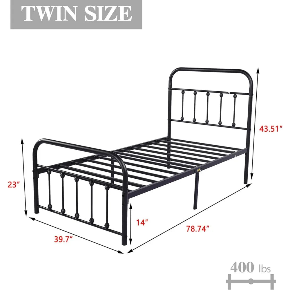 Twin Bed Frame 18 Inch Metal Headboard Bed Frame, No Spring Box Required, Silent Design, Easy Assembly, Black