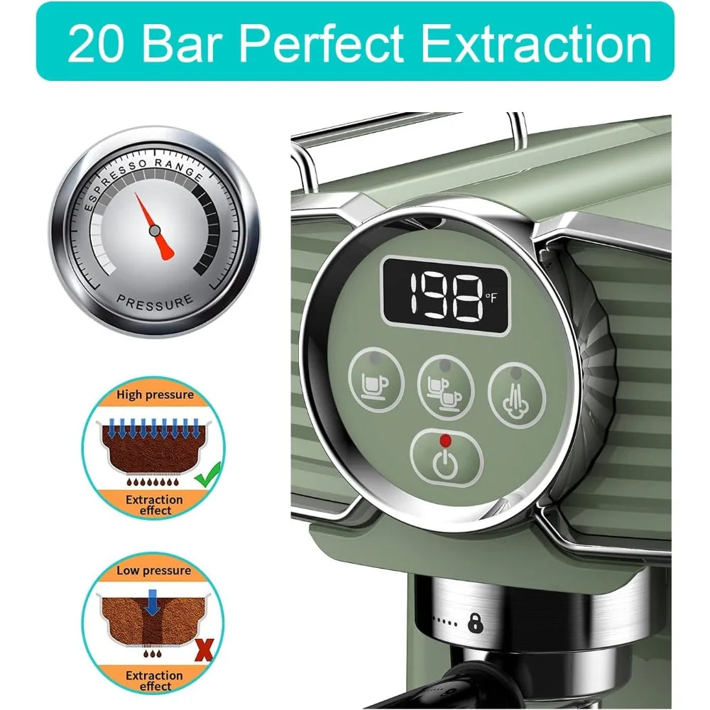 Vaundra 20 Bar Espresso 1350W Professional Coffee Maker, Cappuccino latte Maker, Coffee Machine Easy to Use for Home Barista