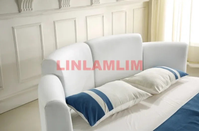 Top Grained Genuine Cow Leather Bed Frame MODERN LUXURY ROUND BEDS Designer Double Camas Upholstered Lit with Led Lamp