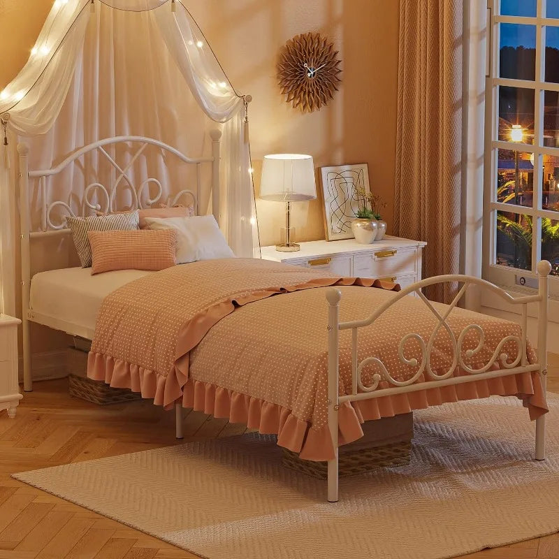 Twin Bed Frames, Modern Twin Size Metal Bed Frames for Kids Girls, No Box-Spring Needed Twin Platform Bed Frame