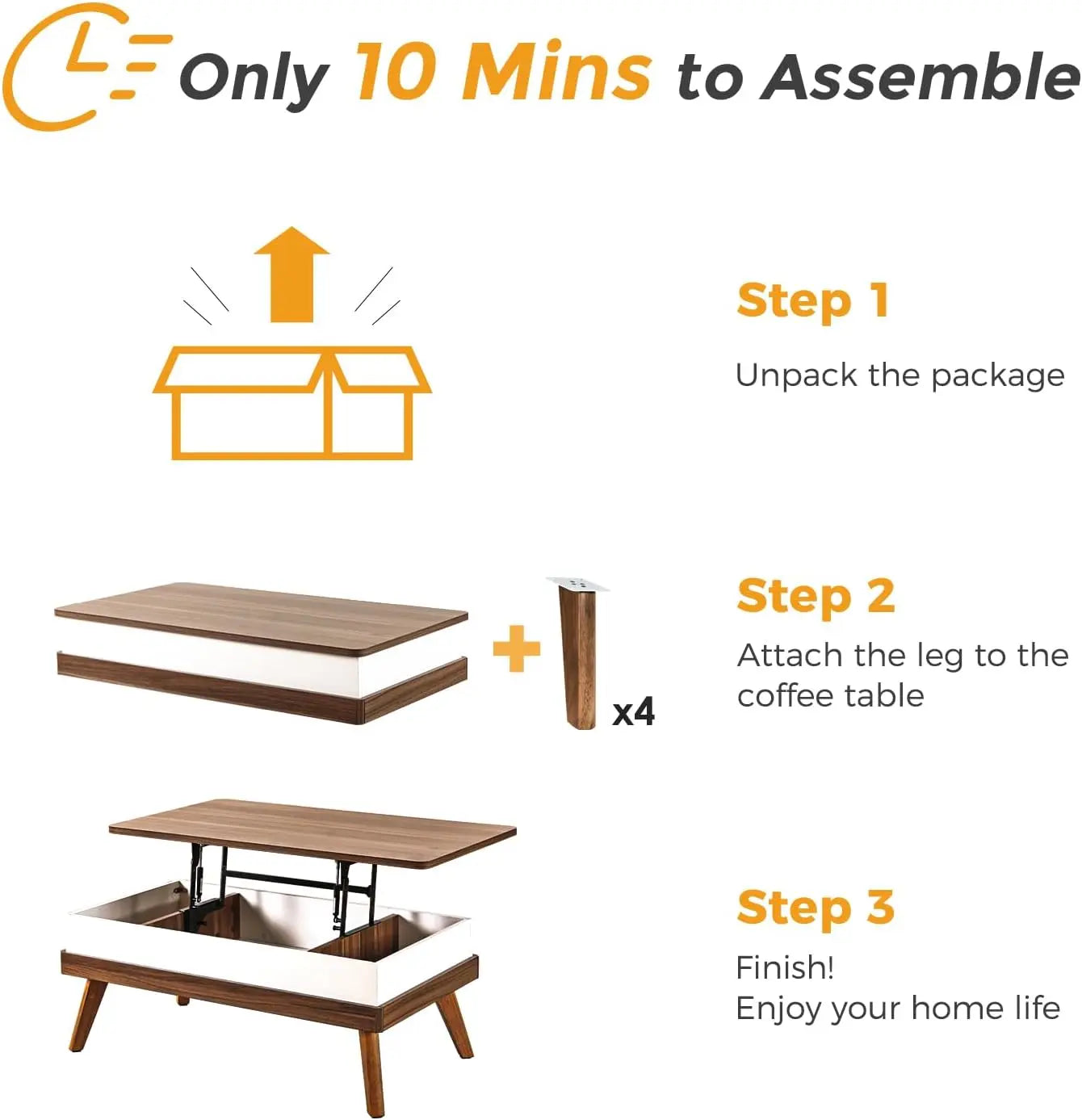 Bidiso Lift Top Coffee Table, Easy-to-Assembly Center Table with Hidden Storage Compartment, Modern Dining Table for Living