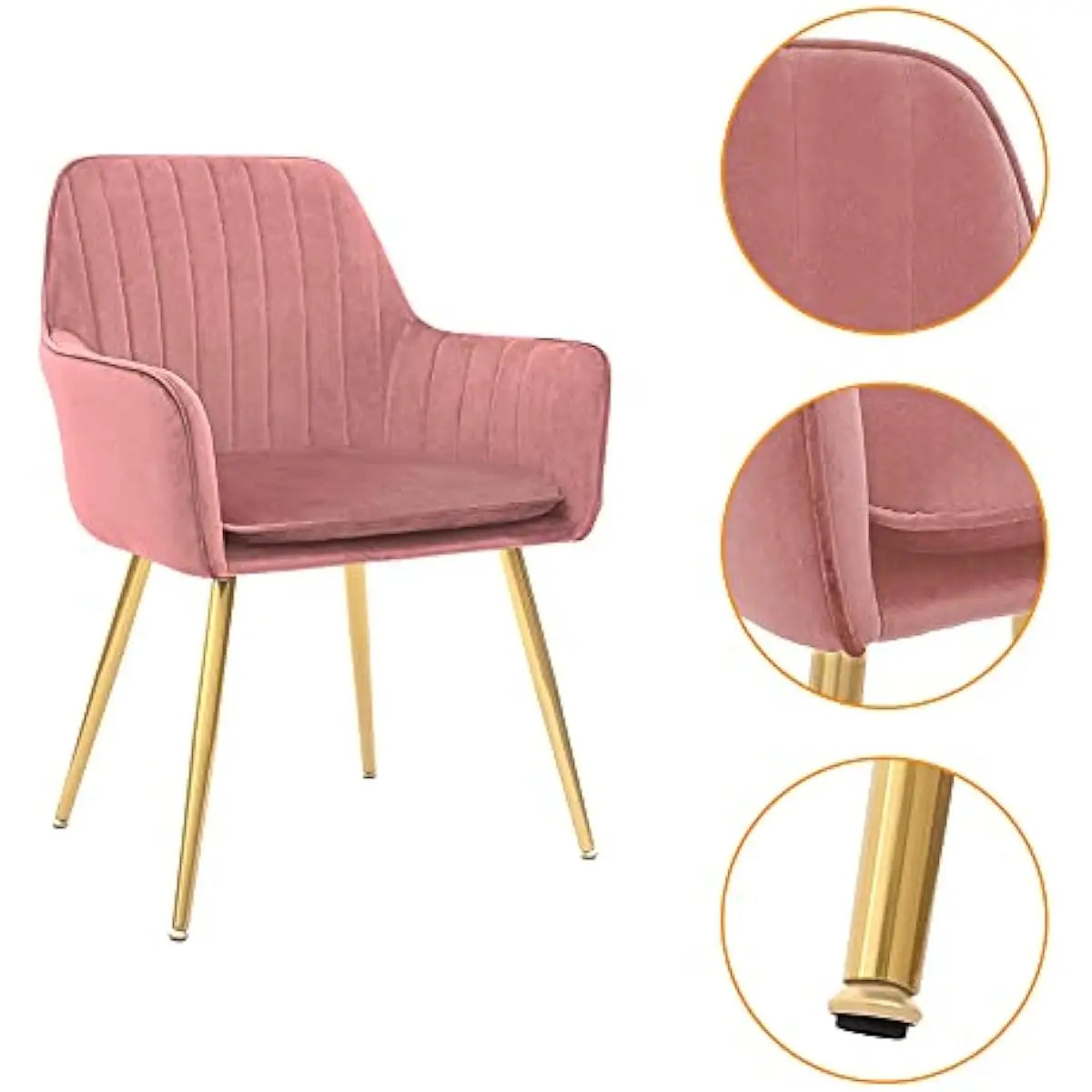 Furniture Modern Living Dining Room Accent Arm Chairs Club Guest with Gold Metal Legs, Set of 2, Pink
