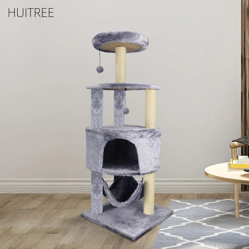 Cat Tree with Scratching Post and Hanging Bed,(Grey /Beige)optional