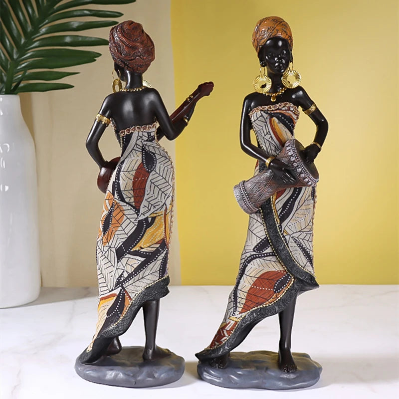 NORTHEUINS Resin Vintage African Crafts Ornament Black Women Art Sculpture Home Living Room Desktop Decor Figurines for Interior