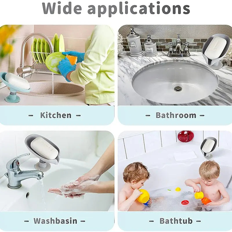 2pcs Bathroom Drain Soap Accessory Holder Leaf Shape Soap Box Suction Cup Tray Drying Rack for Shower Sponge Container Kitchen