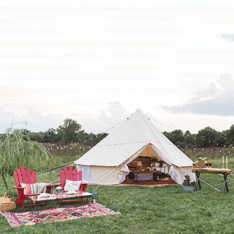 Round shape outdoor camping cotton bell tent 4 season luxury canvas glamping family yurt tent with air vent