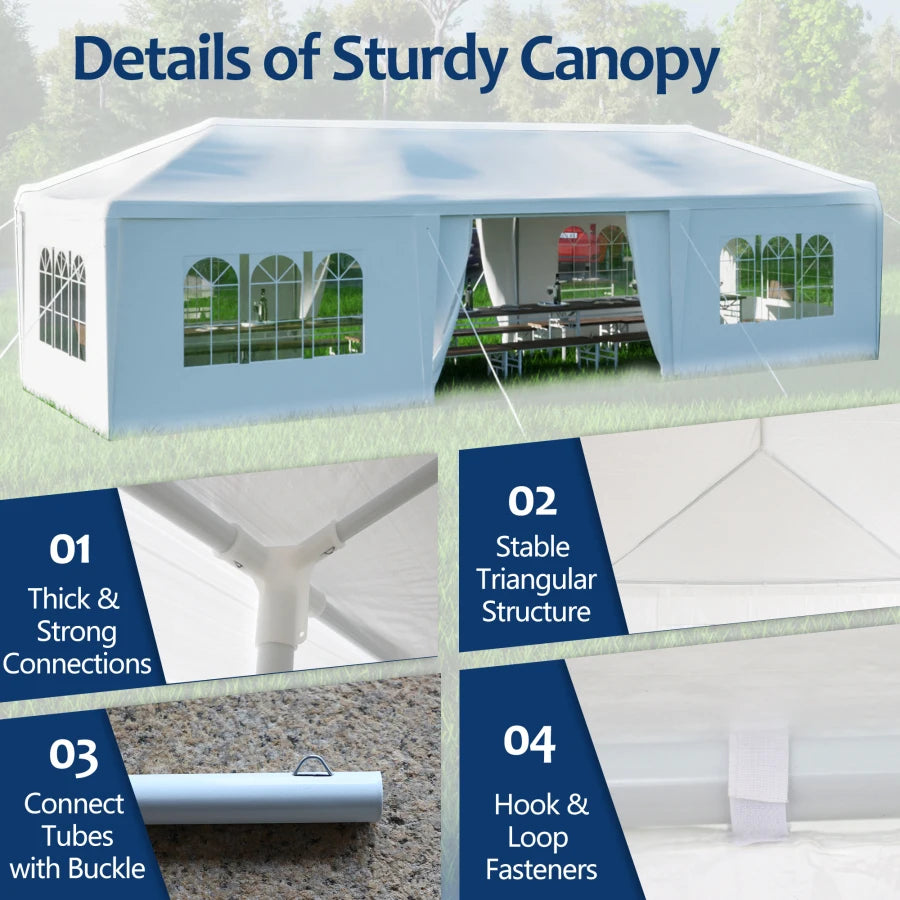 10x30' Wedding Party Canopy Tent Outdoor Gazebo with 8 Removable Sidewalls,Sturdy & Durable Construction For Outdoor Events