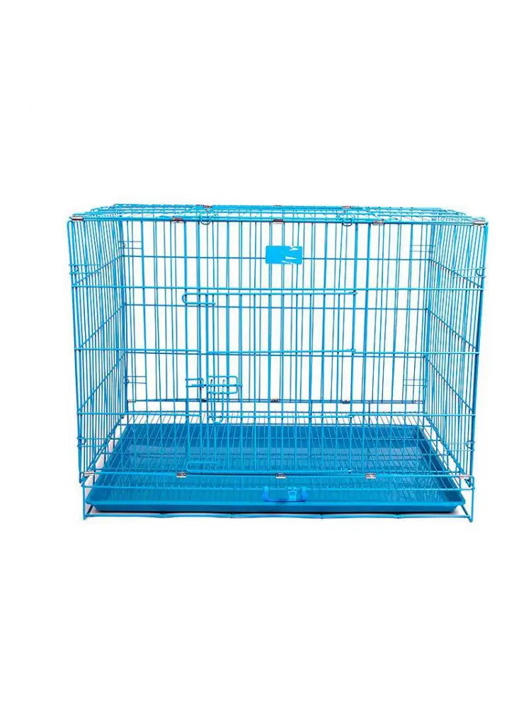 Folding Metal Dog Crate Foldable Pet Cat Cage Kennel Double-Door Easy Install Pink Blue S size for Small pet 45*30*38CM