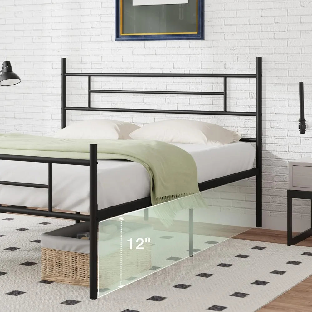 Full Size Bed Frame with Headboard and Footboard,14 Inch Metal Platform ,Under Bed Storage,Strong Metal Slats Support,Bed Frame