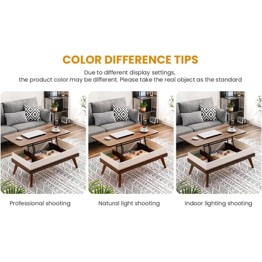 Lift Top Coffee Table, Easy-to-Assembly Center Table with Hidden Storage Compartment, Modern Dining Table for Living Room
